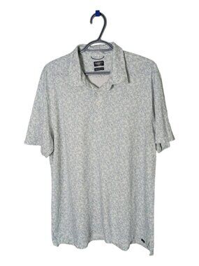 Faherty Men's "The Movement" Polo Light Blue/White Leaf Print Size XL